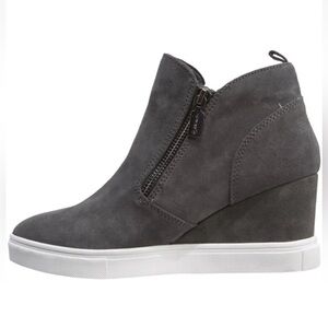 Blondo Gloria Zip Wedge Ankle Boots Suede Womens Gray Size 10 Heel 3" Waterproof